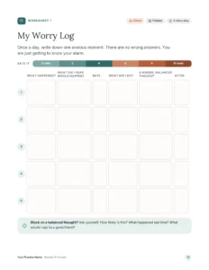 Worksheet: My Worry Log